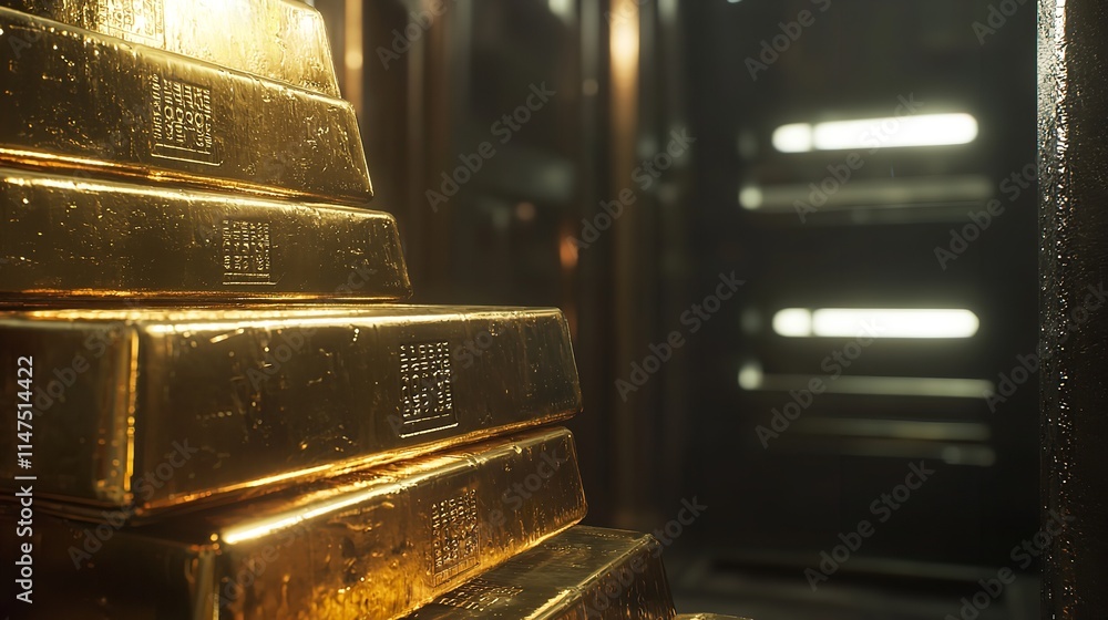 Stack of Gold Bullion Bars in a Secure Vault with Advanced Security Stack of Gold Bullion Bars in a Secure Vault with Advanced Security