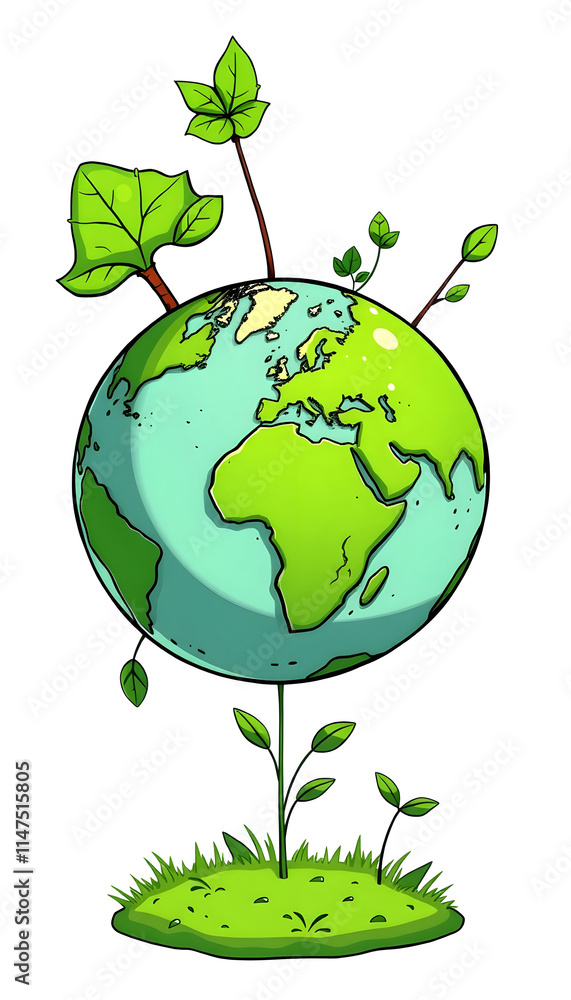 Green earth day on isolated white background. Care for the environment and ecology. Resources that are sustainable, renewable, and green, comic art Green earth day on isolated white background. Care for the environment and ecology. Resources that are sustainable, renewable, and green, comic art