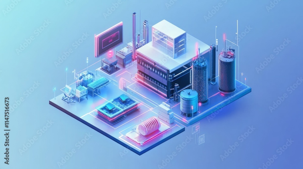 Smart factory integrating IoT devices and AI to optimize manufacturing processes. Smart factory integrating IoT devices and AI to optimize manufacturing processes.
