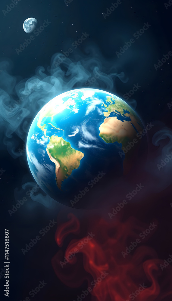 Obraz premium Earth in smoke planet background, flat design, with white tones