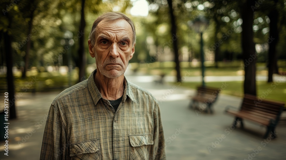 Elderly person standing alone, looking confused and uncertain, capturing the vulnerability and challenges faced by the aging population in modern society. Elderly person standing alone, looking confused and uncertain, capturing the vulnerability and challenges faced by the aging population in modern society.
