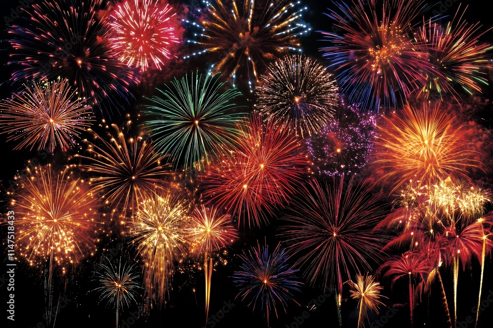 Vibrant Fireworks Display Illuminating The Night Sky Vibrant Fireworks Display Illuminating The Night Sky