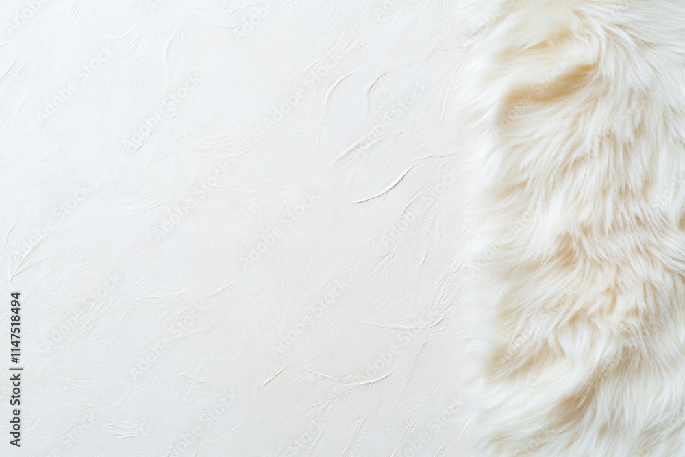 Fototapeta premium Soft white fur against a textured light background.