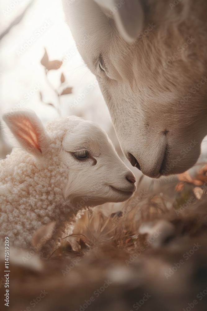 Sheep and lamb in green field Sheep and lamb in green field