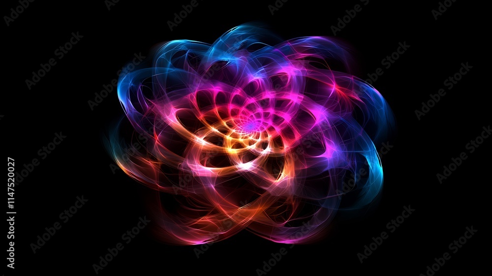 Colorful Abstract Swirling Light Trails on Black Background Colorful Abstract Swirling Light Trails on Black Background