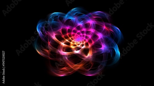 Colorful Abstract Swirling Light Trails on Black Background