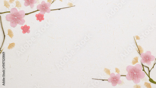 和紙背景素材　春　桜　新生活　卒業入学お祝い