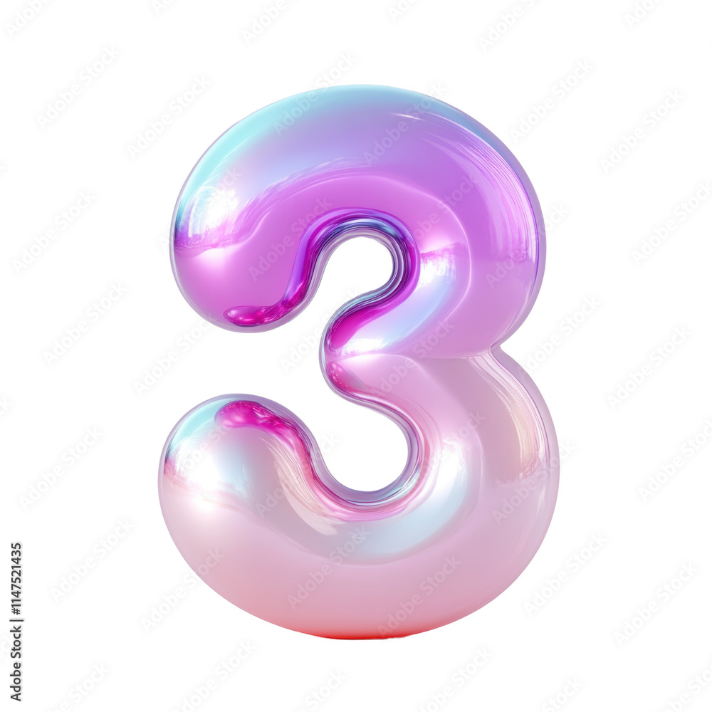 Bubble-style number 3 with a soft pink gradient, featuring puffy 3D effect isolated on white Bubble-style number 3 with a soft pink gradient, featuring puffy 3D effect isolated on white