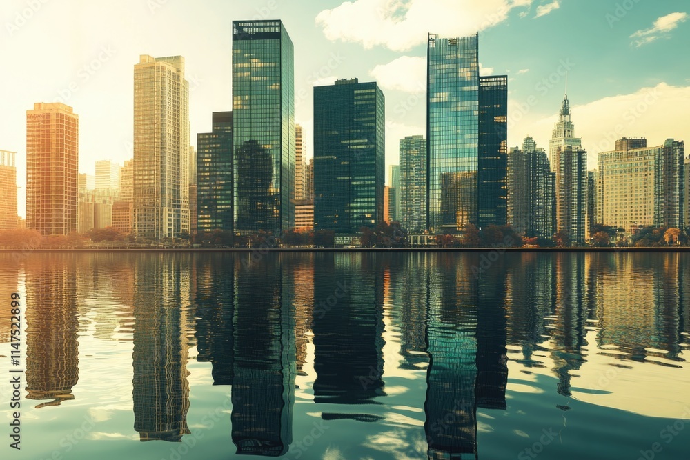 Fototapeta premium City Skyline Over Water