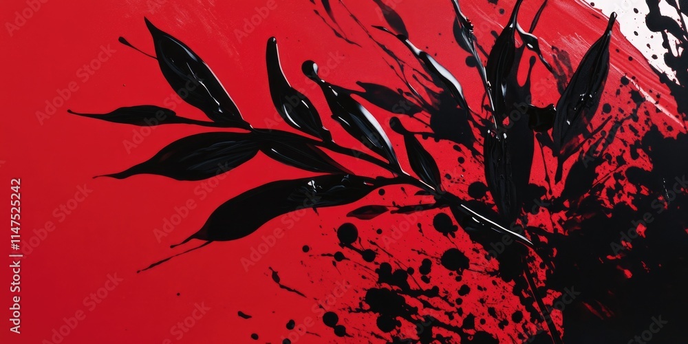Plant with Black Leaves on Red Background Plant with Black Leaves on Red Background