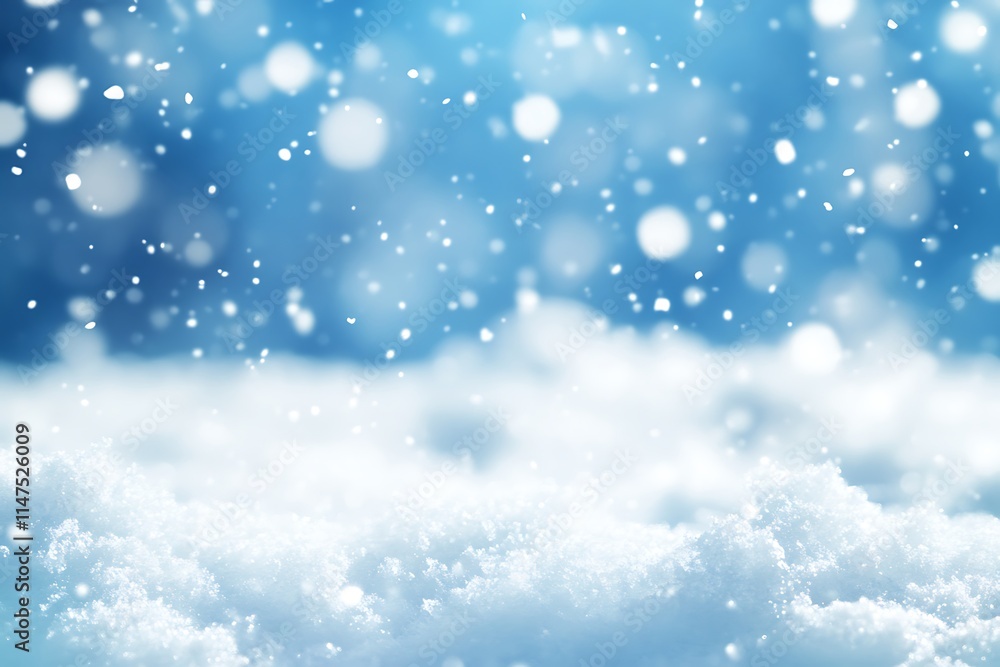 Fototapeta premium Winter background with snowflakes and bokeh. Christmas background