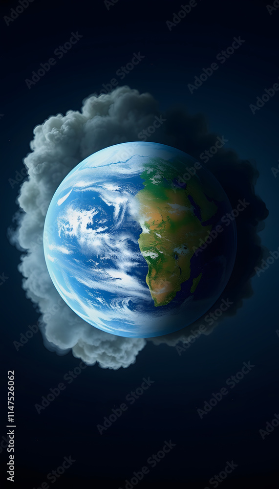 Obraz premium Conceptual planet earth with one half surrounded by pollution and the other with a clean blue haze, asian style, with white tones