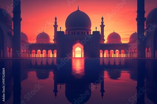 Majestic Mosque Sunset Reflection Peaceful Serenity photo