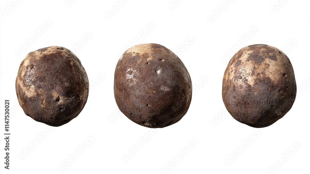Unique varieties of potatoes displayed on a white background. Unique varieties of potatoes displayed on a white background.