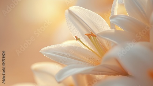 close-up of lily petals gently overlapping a field of economic plants such as tea or coffee, symbolizing the delicate balance between ornamental and economically important crops. [Lily]:[Economic 