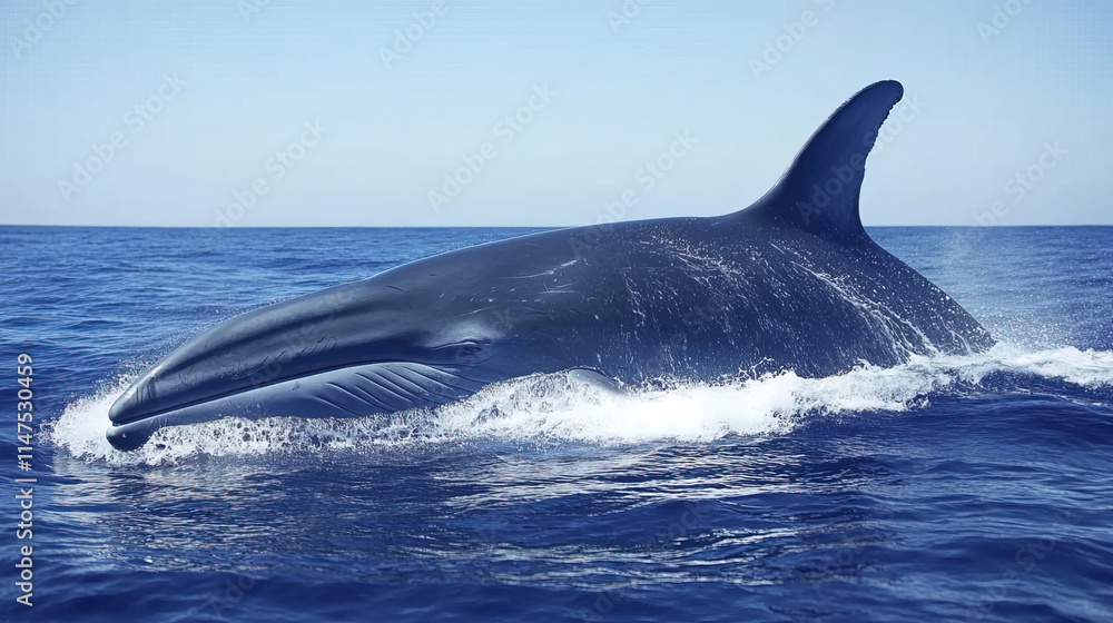 Fototapeta premium blue whale emerging from water, showcasing its majestic size and beauty