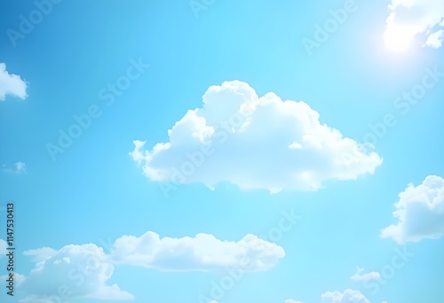 Sunny Sky with Fluffy Clouds: Serene blue sky with soft, white cumulus clouds. Perfect for background or design