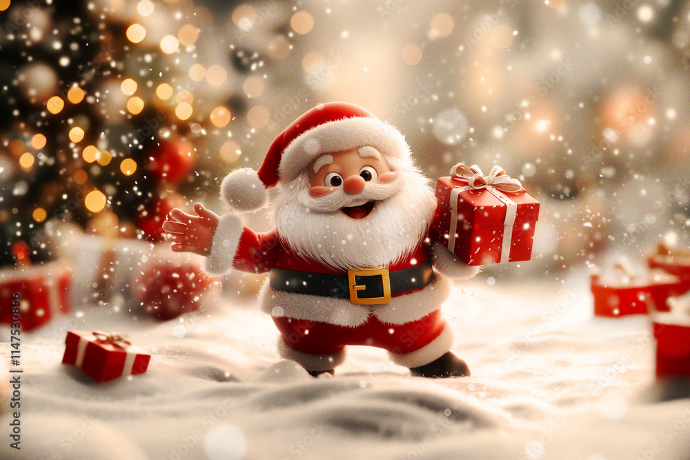 Christmas 3d Santa Wallpaper with Christmas tree, ornaments, and falling snow, for a Christmas card or backdrop, with a festive, playful, and bright feel
Christmas 3d Santa Wallpaper with Christmas tree, ornaments, and falling snow, for a Christmas card or backdrop, with a festive, playful, and bright feel