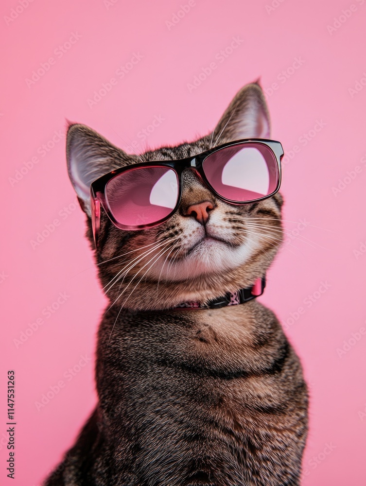 Cat with sunglasses on pink background Cat with sunglasses on pink background