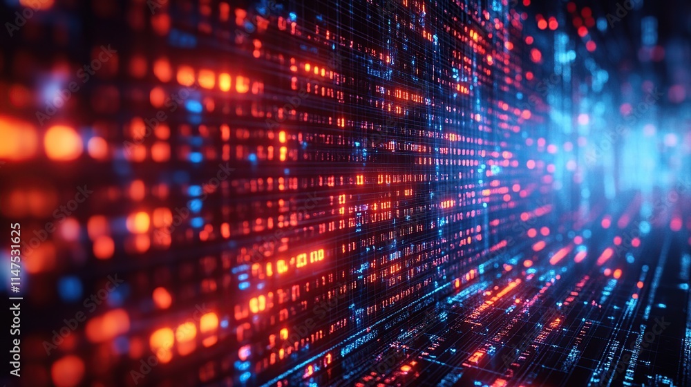 Abstract digital data stream, glowing red and blue binary code, futuristic technology background. Abstract digital data stream, glowing red and blue binary code, futuristic technology background.