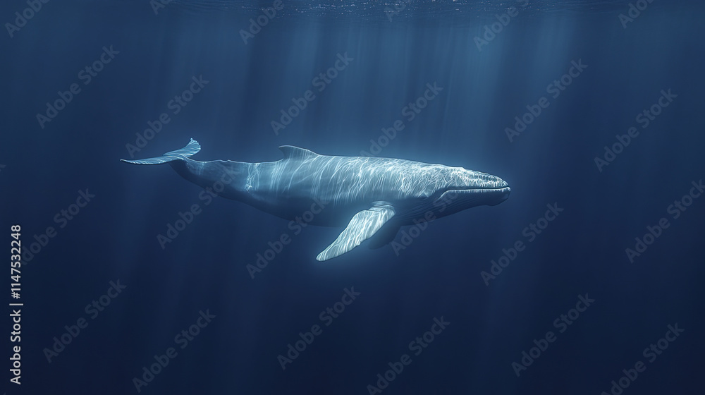 Fototapeta premium majestic whale swims gracefully through deep blue ocean waters
