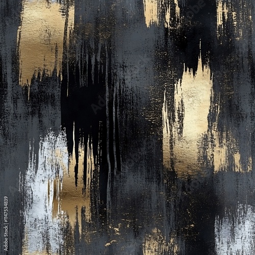 Abstract Black, Gold, and Silver Brushstrokes: A Modern Art Piece