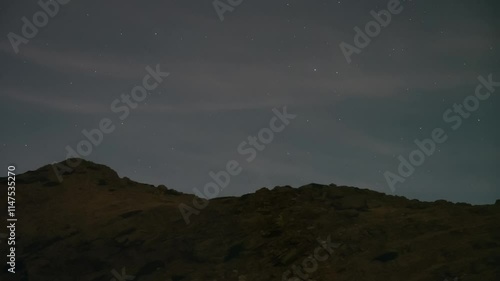 Tsuchinshan comet and mountain in Madrid mountains sierra de Guadarrama national park. Astronomy omet c 2023 a3 tsuchinshan-atlas photo