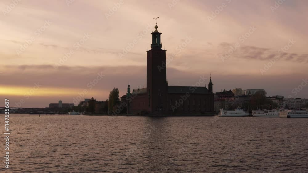 Sunset view of city hall in Stockholm Sunset view of city hall in Stockholm