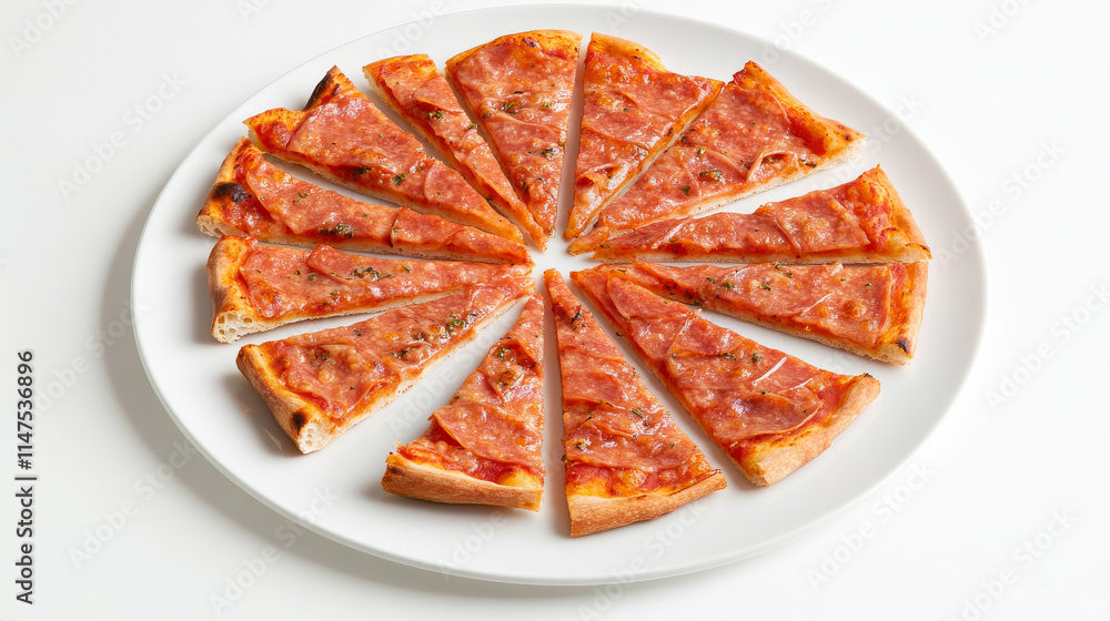 Tonno Pizza Slices, Star Pattern, White Plate, Food Photography, Top View Tonno Pizza Slices, Star Pattern, White Plate, Food Photography, Top View