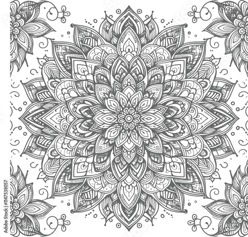 Unique Mandala Flower Coloring Page With Symmetrical Design.
