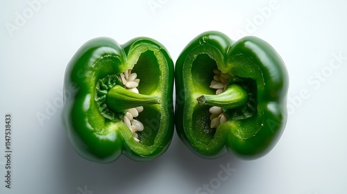 Close-up of a Sliced Green Bell Pepper Showcasing Seeds and Internal Structure photo