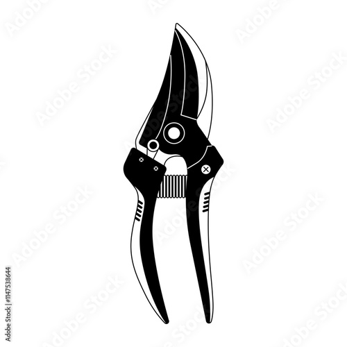 garden tool elements in modern decoration style, garden tool-themed vector illustration. Monochrome style.