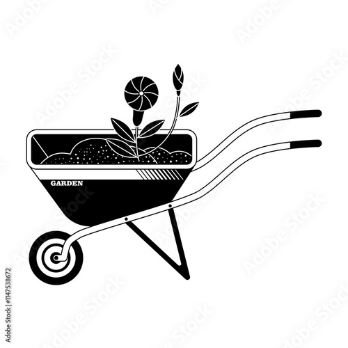 garden tool elements in modern decoration style, garden tool-themed vector illustration. Monochrome style.