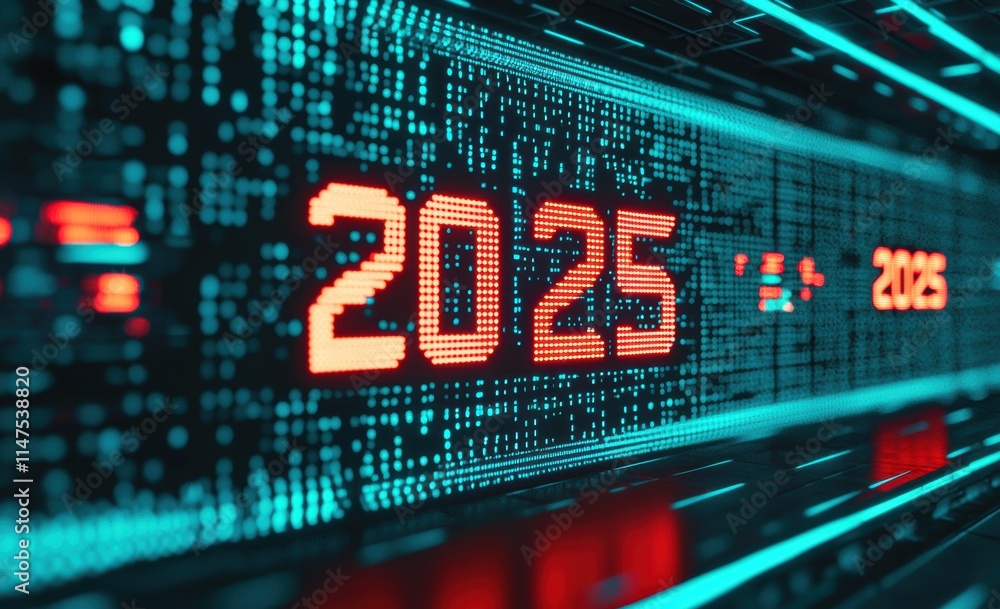 Fototapeta premium Digital Countdown Display for Year 2025 with Glowing Elements