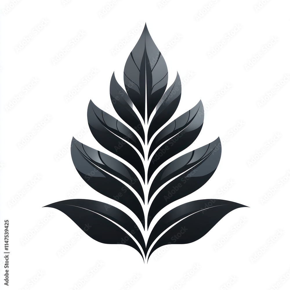 A stylized leaf design featuring layered, dark-toned foliage.
