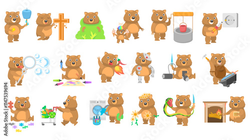 Big Set Abstract Collection Flat Cartoon Different Animal Wombats Vector Design Fauna Wildlife