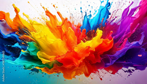 Vibrant rainbow colored inks swirl creating a beautiful explosion of color