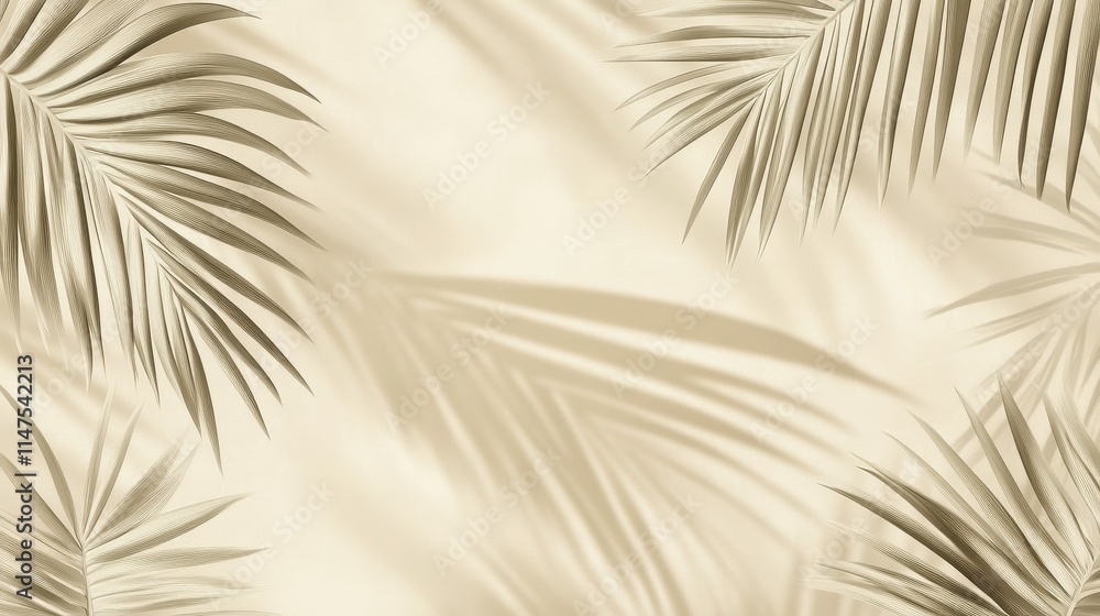Obraz premium Elegant Beige Background with Tropical Palm Leaves and Shadows