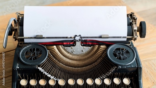 Vintage typewriter with a blank sheet of paper ready for writing. photo