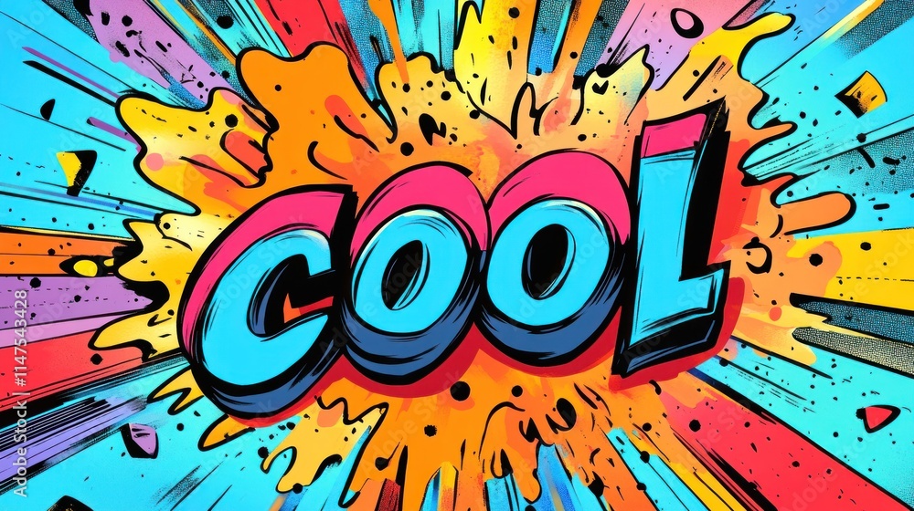 Fototapeta premium A colorful comic book style explosion with the word 