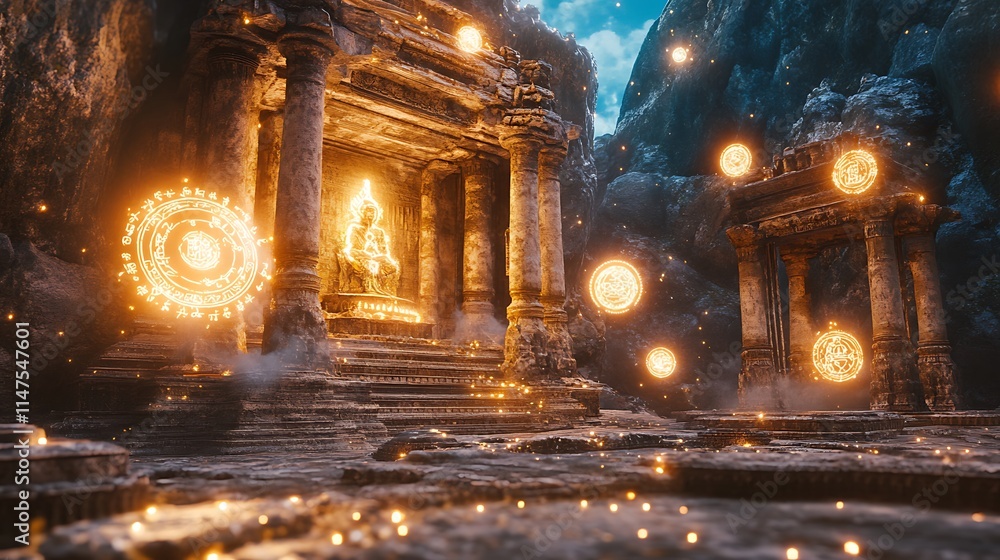 Obraz premium 3D Spiritual Awakening, Ancient 3D Spiritual Awakening Scene with Mystical Elements