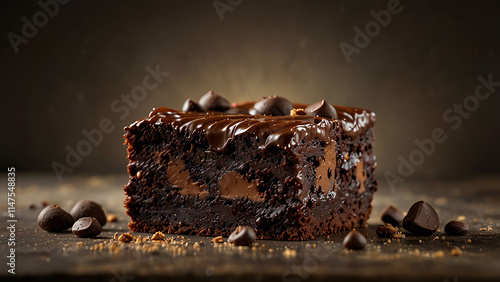 Brownies cake slice with peanut topping chocolatey goodness on an elegant food menu display photo