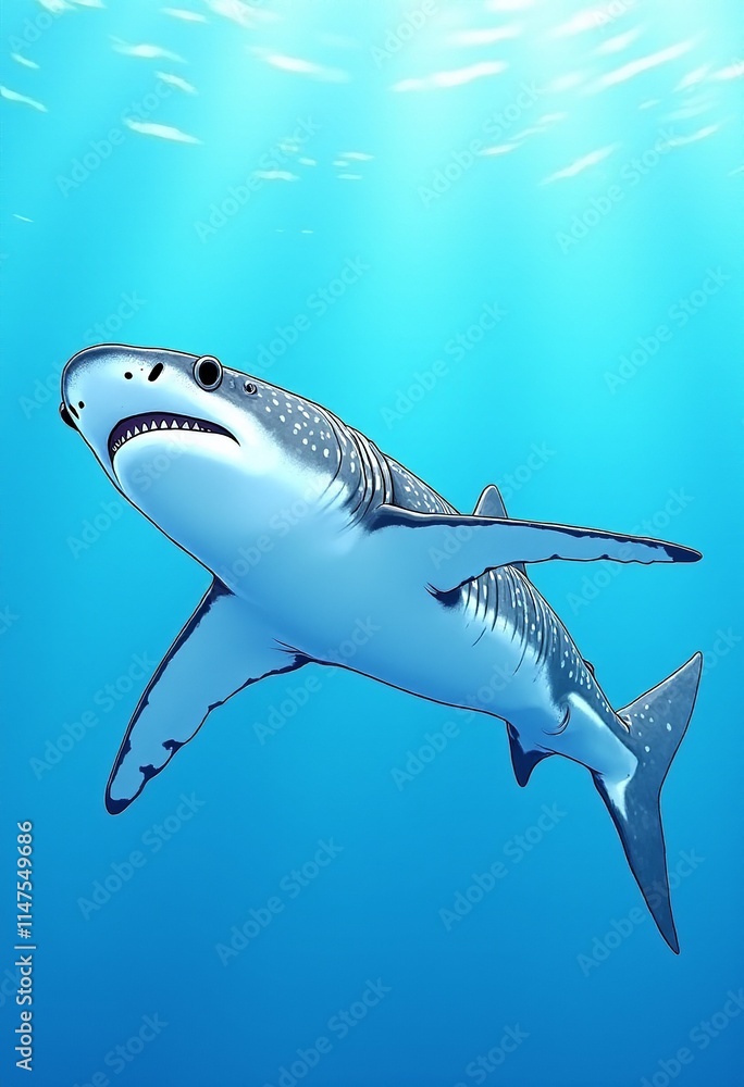 Naklejka premium Underwater Whale Shark Line Art: A Beautiful Blend of Nature and Creativity on a Serene Blue Background 