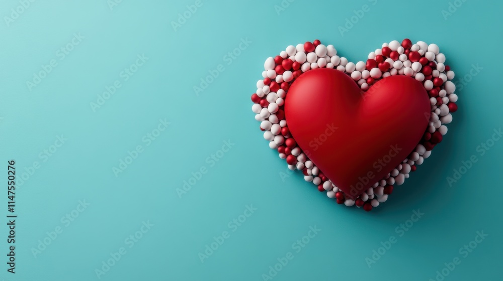 Heart Made from Colorful Molecular Structures on Bright Turquoise Background for Science and Love Themes Heart Made from Colorful Molecular Structures on Bright Turquoise Background for Science and Love Themes
