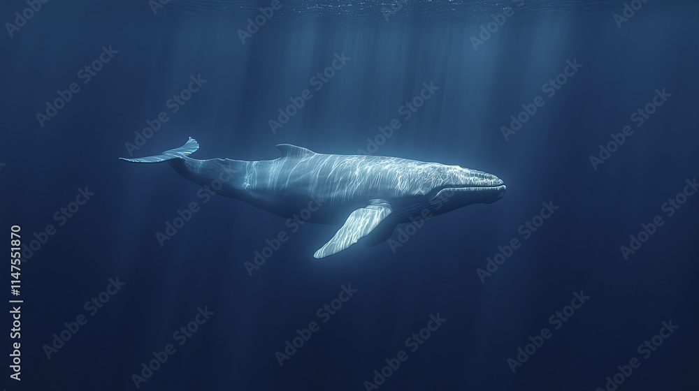 Fototapeta premium majestic whale swims gracefully through deep blue ocean