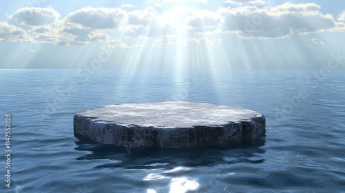 Serene Stone Platform in Calm Ocean Under Sunlit Sky photo