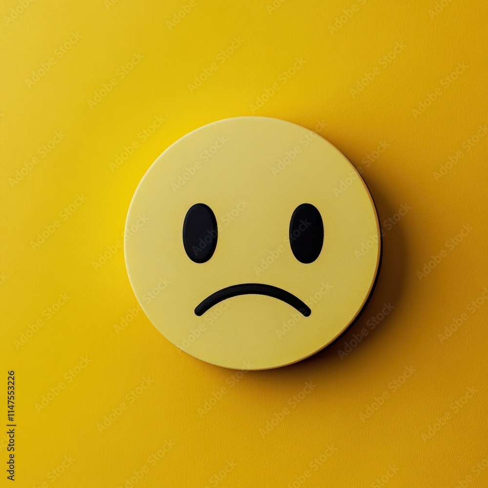 Yellow Circular Object with Sad Face, Monochromatic Theme, Simple Emotion Yellow Circular Object with Sad Face, Monochromatic Theme, Simple Emotion