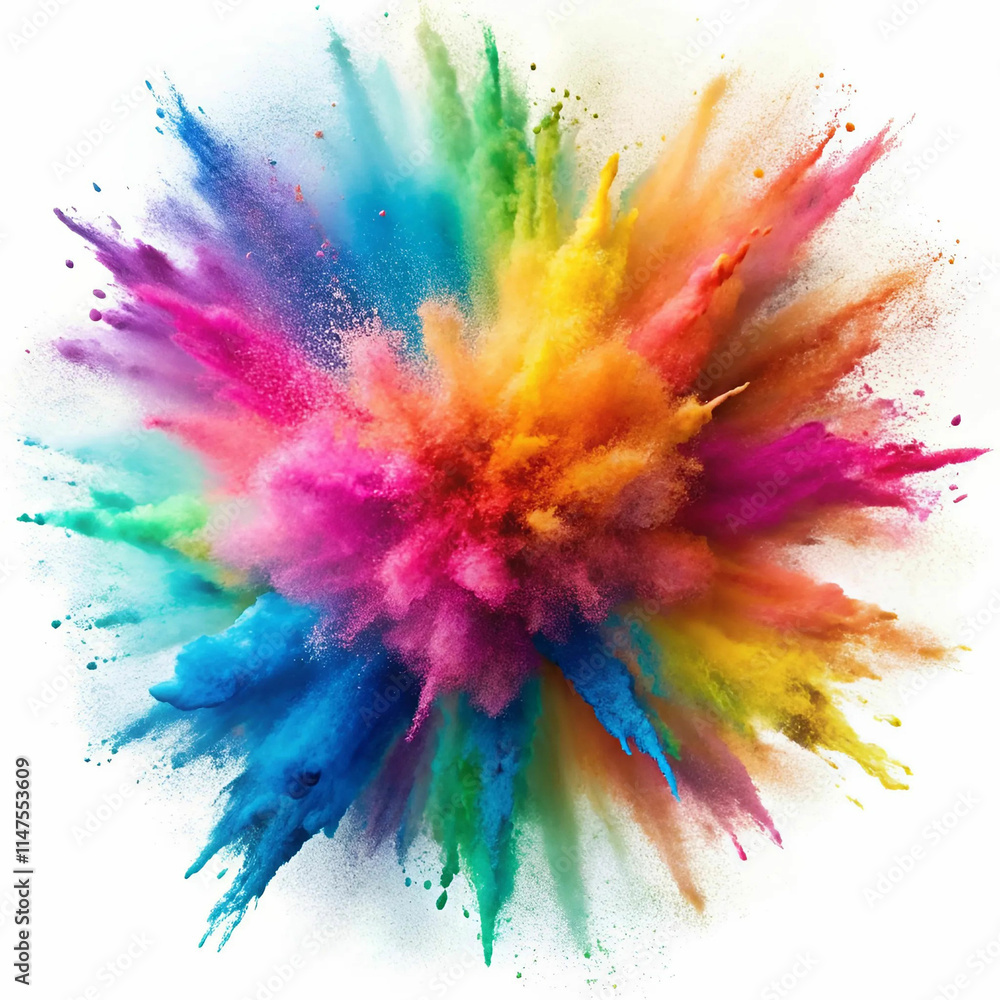 A vibrant explosion of colorful powder on a white background, A vibrant explosion of colorful powder on a white background,