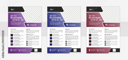 a Bundle of 3 Templates of Different Colors a4 Flyer Template, Corporate & Business Flyer Brochure Template Design, Abstract Business Flyer and Creative Design.