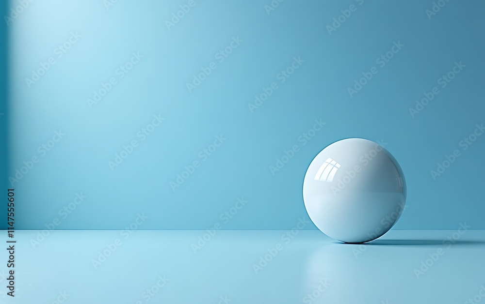 Single light blue sphere on a light blue surface against a light blue wall. Single light blue sphere on a light blue surface against a light blue wall.